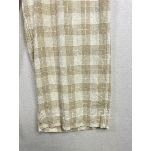 Isaac Mizrahi Woman's Linen Blend Beige Plaid Wide Leg Pants - Size Medium - Picture 5 of 9
